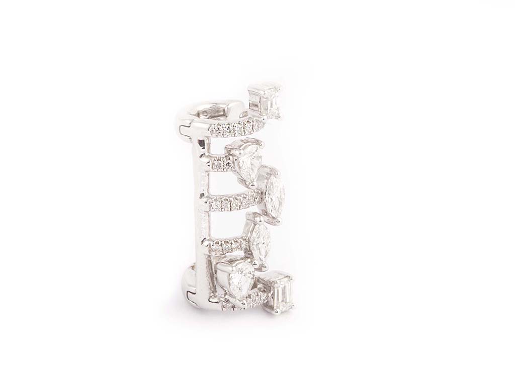 White Gold Single Earring With Multi Pears