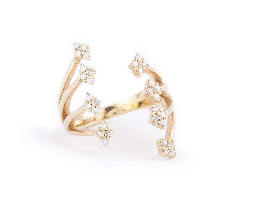 Yellow Gold Open Ring With Multi-Circles & Diamonds