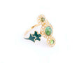YG Ring With White Dia, Green Tourmaline & Enamel D 0,34ct
