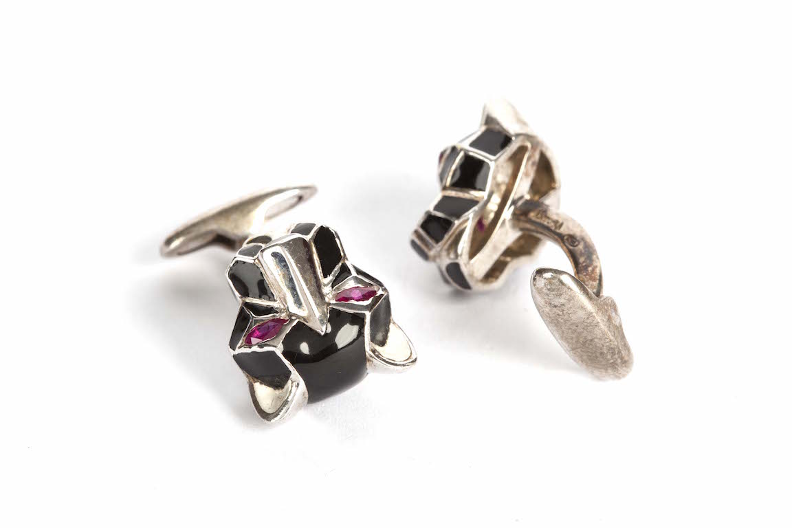 Cufflinks Tiger Face Black & Red Enamel