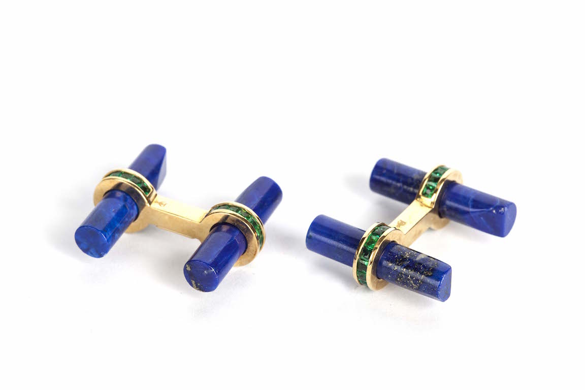 Cufflinks Yellow Gold Body with Emerald