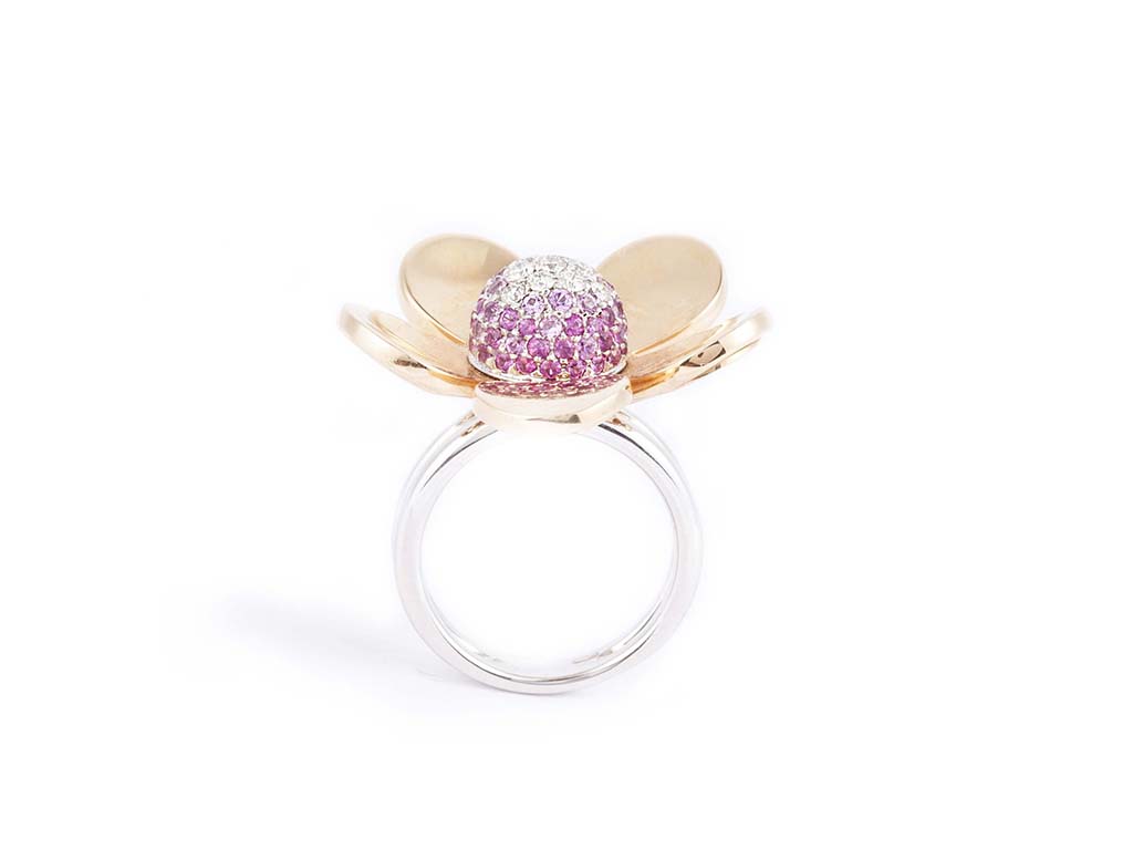 Pink Gold Ring Big Flower With Pink