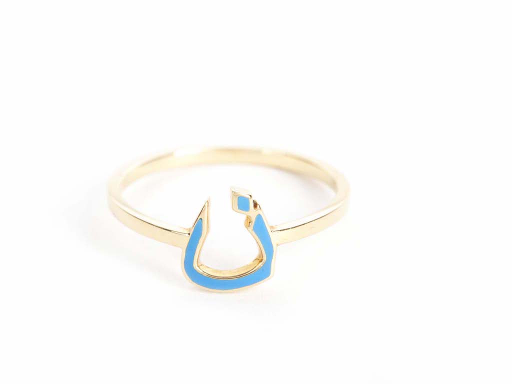 Ring Mina Yellow Gold Letter "N" Light Blue Enamel