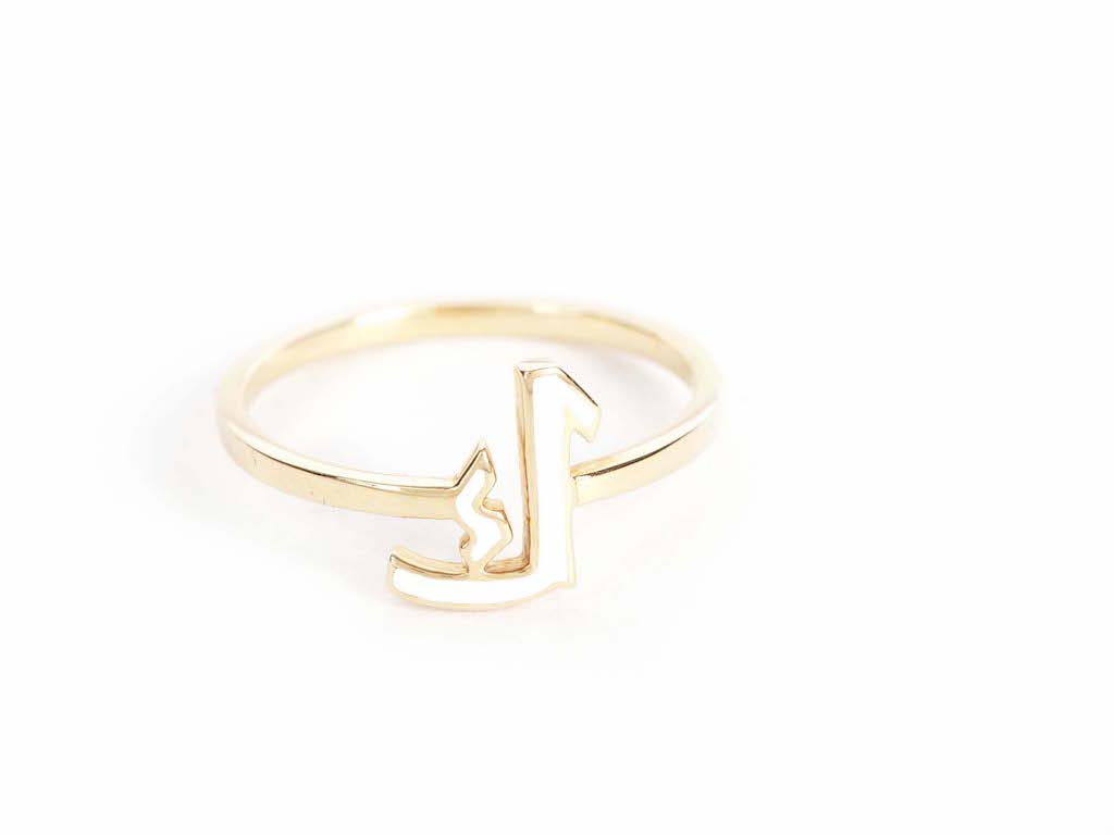 Ring Mina Yellow Gold Letter "K" White Enamel