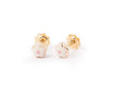 Earring Y/G Enamel Pink & White Flower