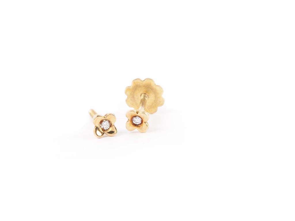 Earring Y/g Small Flower & Diamond