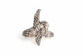 Yellow Gold Double Ring Feather Design with Silver & Diamonds