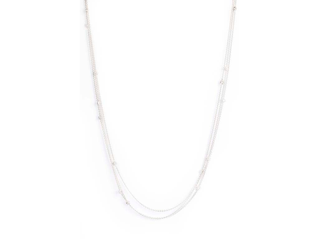 White Gold Long 3 Strands With Diamonds Necklace