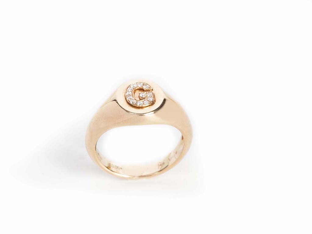 Rose Gold Small Pave Ring with Letter G