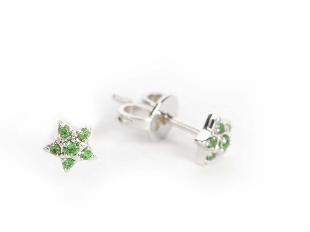 White Gold Tsavorite Star Earrings