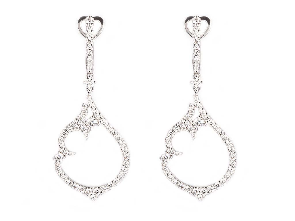 White Gold Pendant Earrings With Diamond Hoop