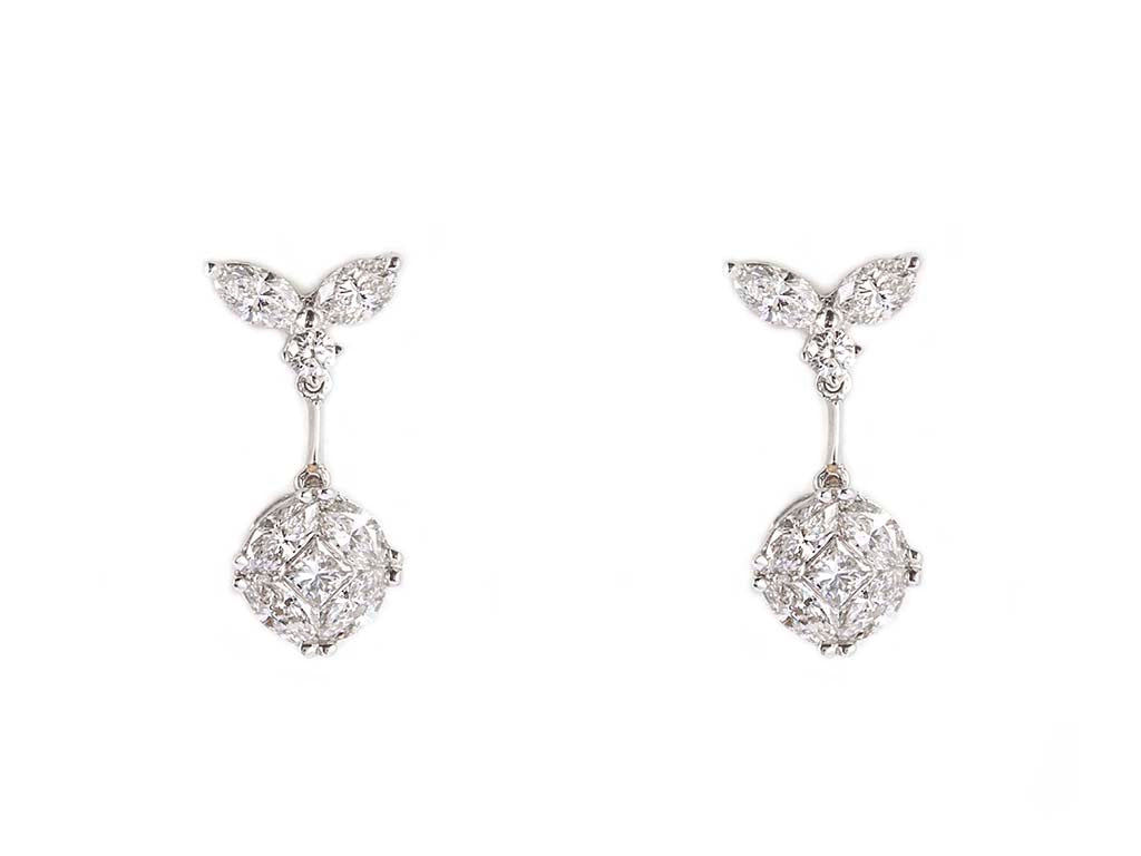 White Gold Invisible Diamond Earrings