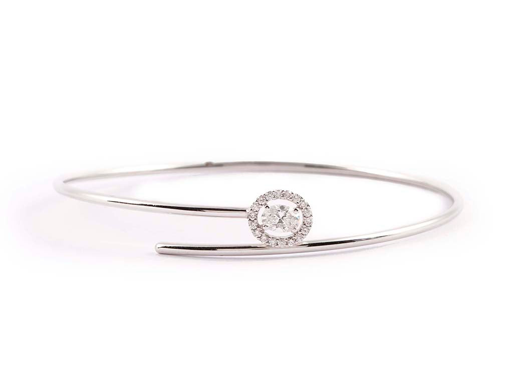 White Gold Twisted Bangle with Diamond