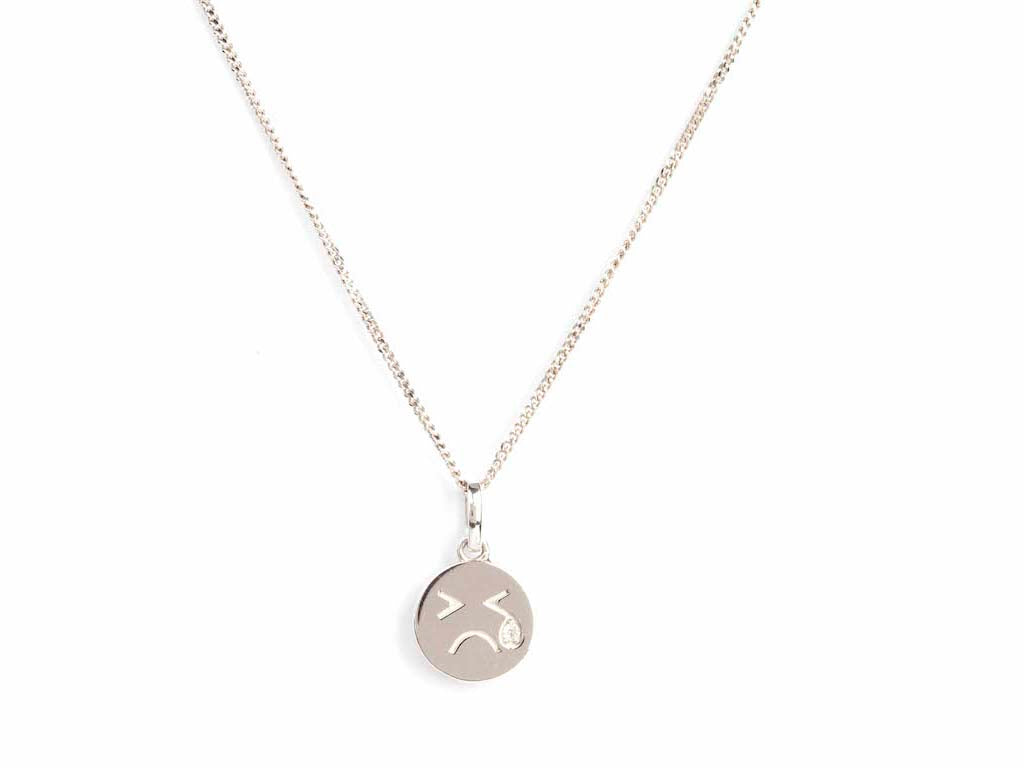 White Gold Small Crying Face with Diamond