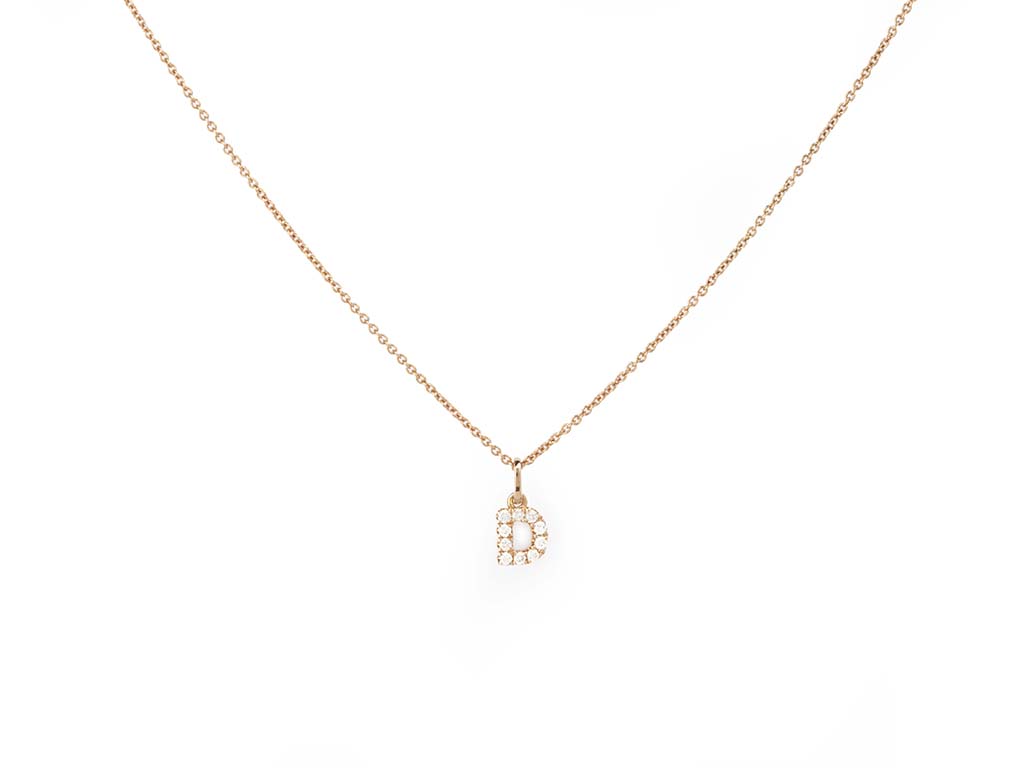 Rose Gold Necklace with Letter D in Diamonds