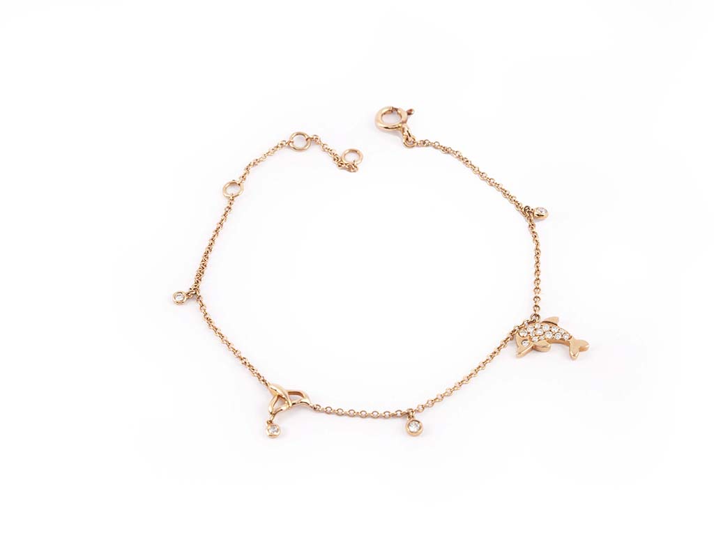 Rose Gold Bracelet with Diamonds & Dolphin