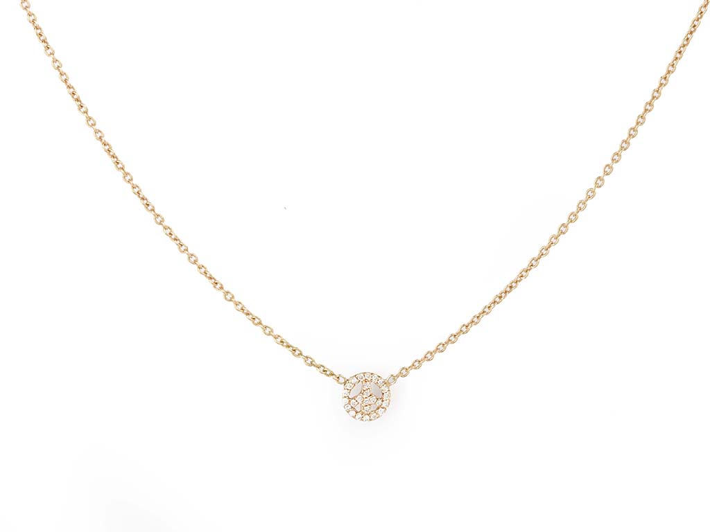 Rose Gold Necklace with Tiny Peace Sign and Diamonds