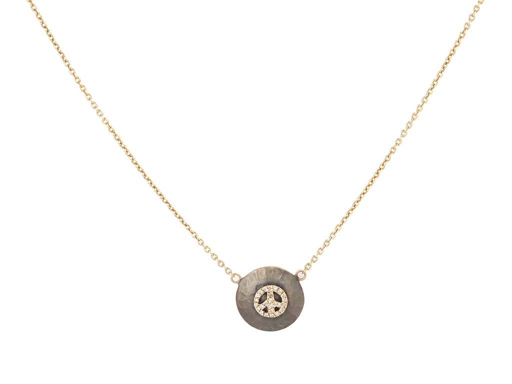 Rose Gold Necklace with Black Gold Coin & Peace Sign