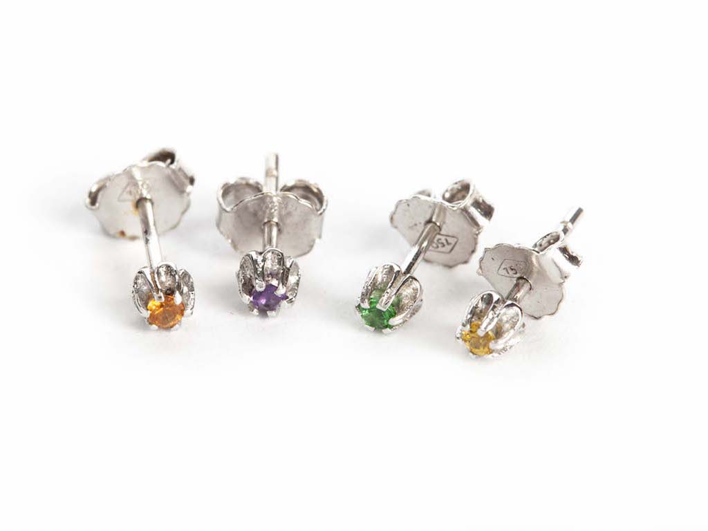 White Gold Long Feather Earring in Rainbow Colors