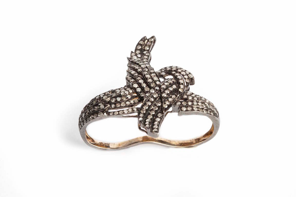 Feather Ring with Diamonds