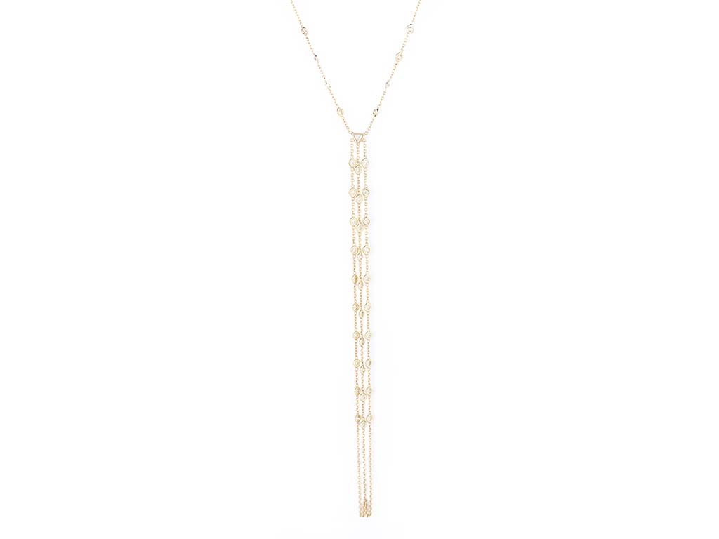 Yellow Gold Triple Stem Toe Anklet Necklace
