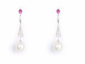 Earrings Gold with Diamonds, Rubies & Pearls