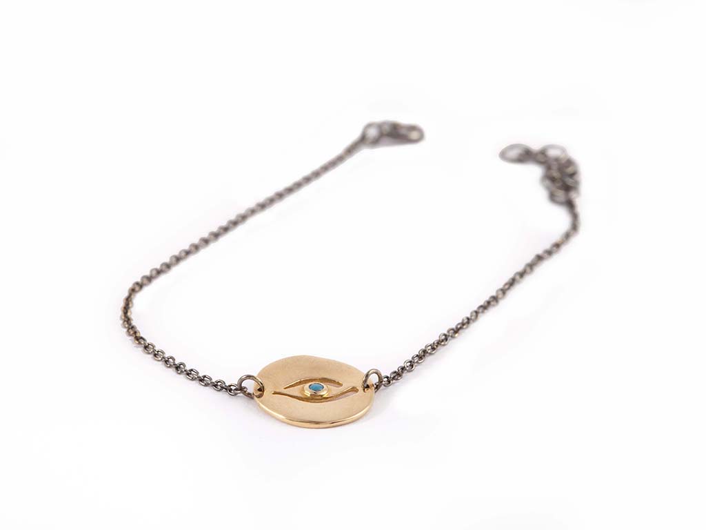 Bracelet White Gold with Mat Yellow Gold Eye with Turquoise