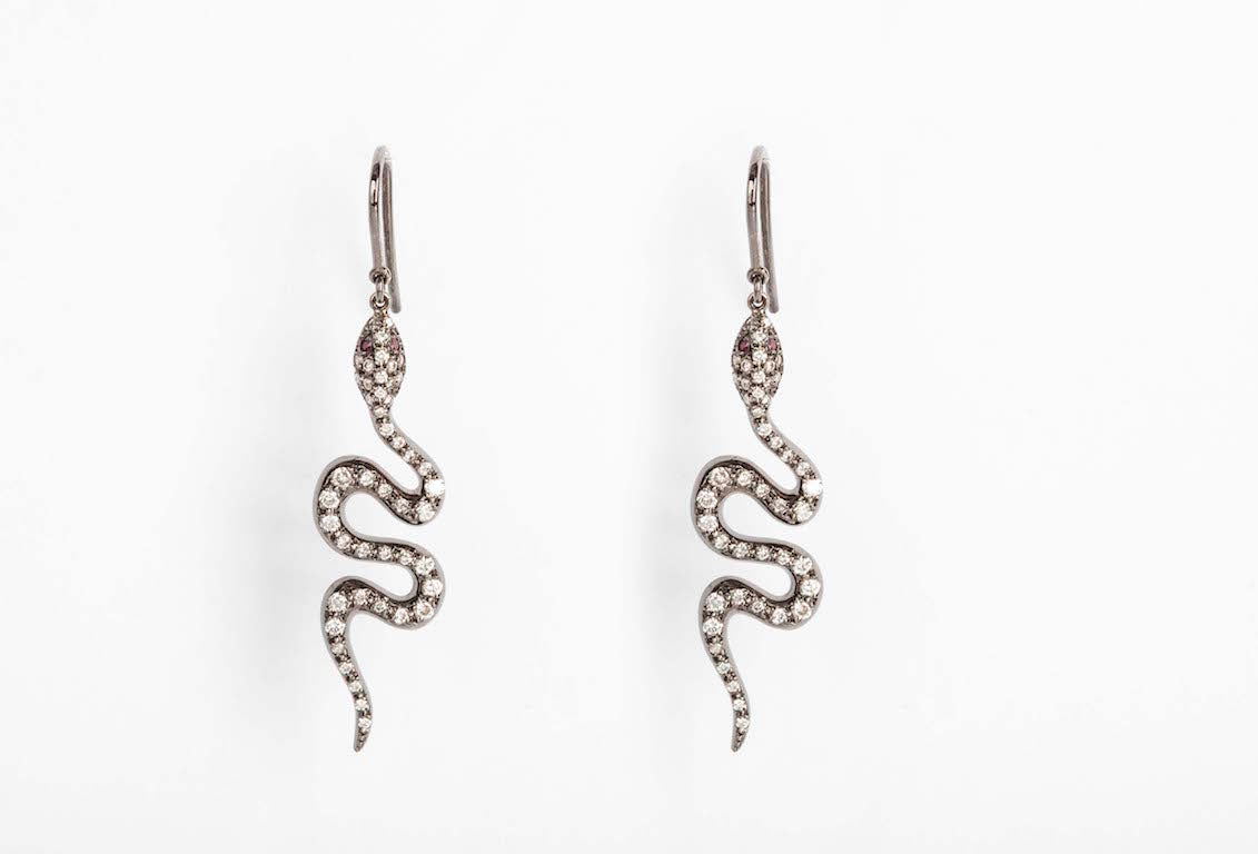 Black Gold Earrings Snake Design