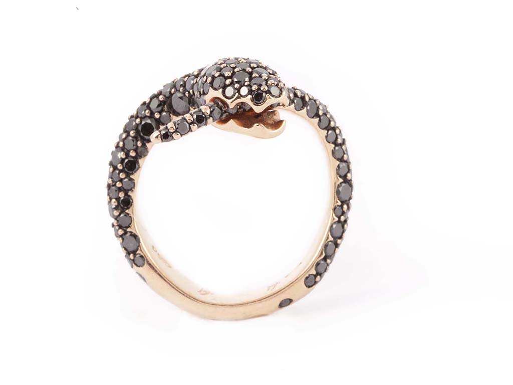 Twisted Rose Gold Snake Ring with Diamonds