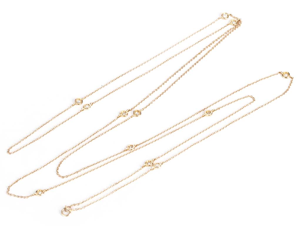 Rose Gold Long Necklace with 9 Diamonds