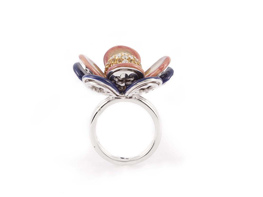 Large Flower Enamelled Purple Ring
