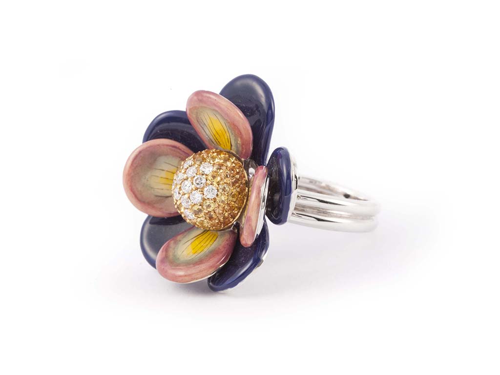 Large Flower Enamelled Purple Ring
