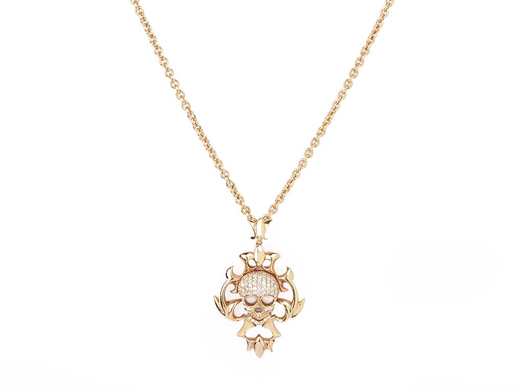 Rose Gold Necklace with Skull in Diamonds