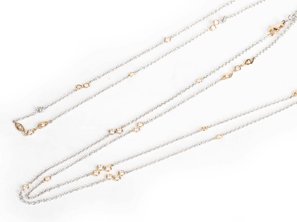 Long White Gold Necklace with Pink Diamond Studs