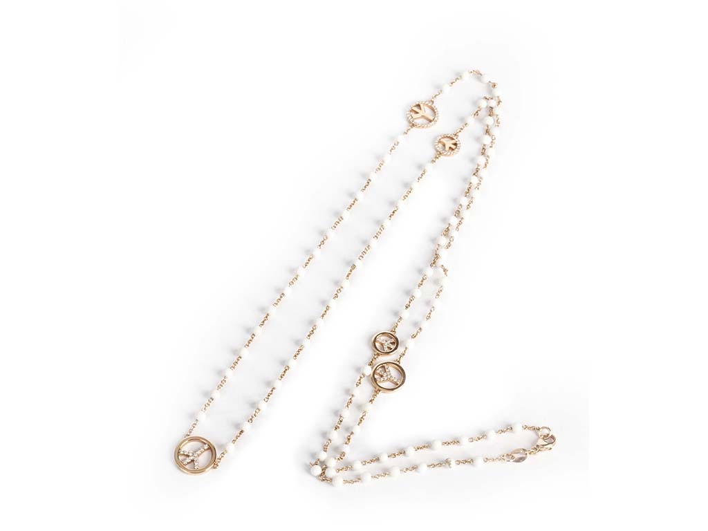 Rose Gold Long Necklace with White Agathe