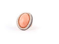Ring Oval Coral Surrounded With Diamond