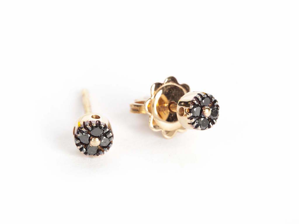 Small Round Rose Gold Earrings with Black Diamonds