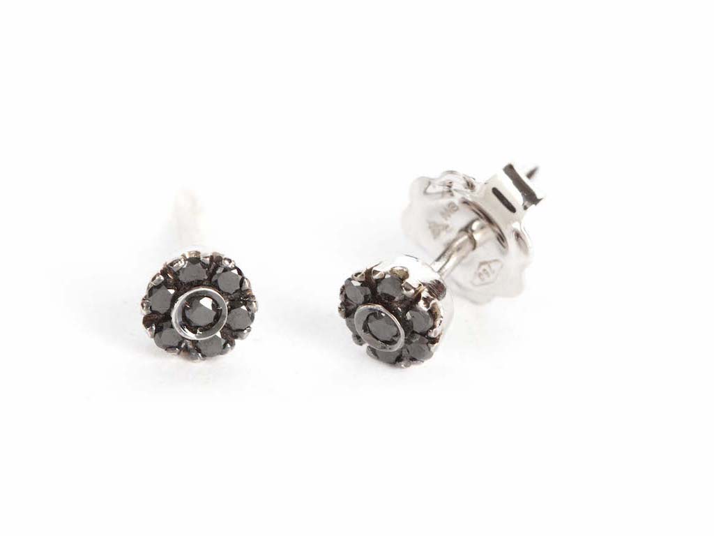 Small Round White Gold Earrings with Black Diamonds