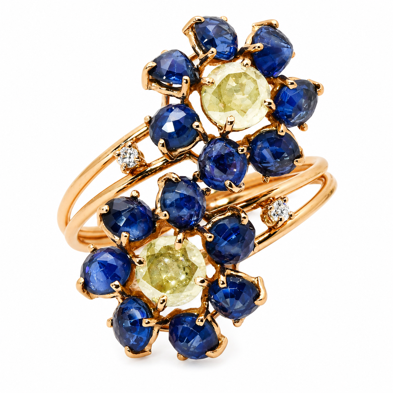 RING DIAMONDS, MILKY DIAMONDS, NATURAL BLUE SAPPHIRES