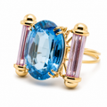 RING PINK QUARTZ, BLUE LONDON TOPAZ