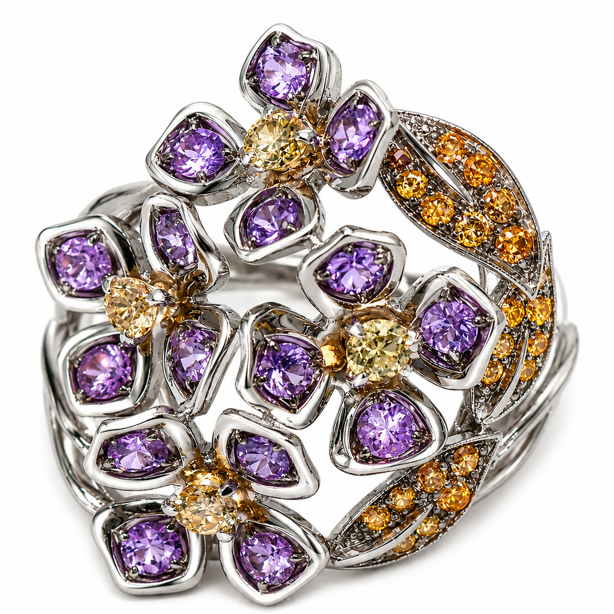 RING YELLOW DIAMONDS AND PINK SAPPHIRES