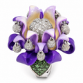 RING DIAMONDS, TSAVORITE, PURPLE ENAMEL