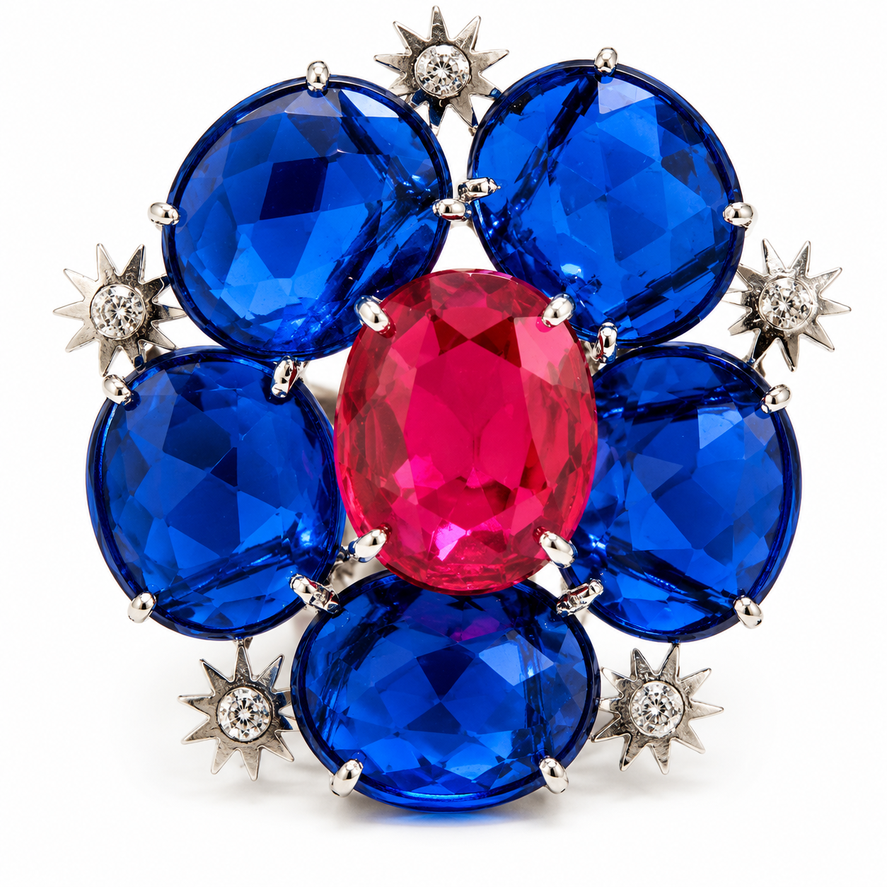 RING DIAMONDS, RUBY (treated), TANZANITE (douplet)