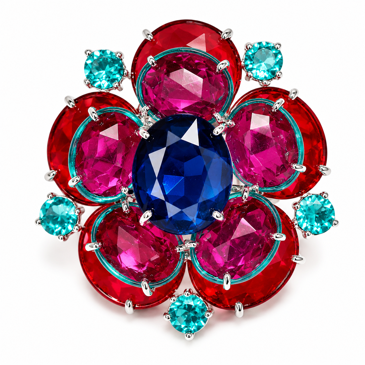 RING RUBELITE (douplet), TANZANITE (douplet), PARAIBA TOURMALINE (douplet)