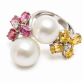 RING DIAMONDS, CEYLON MULTICOLOR SAPPHIRES, PEARLS