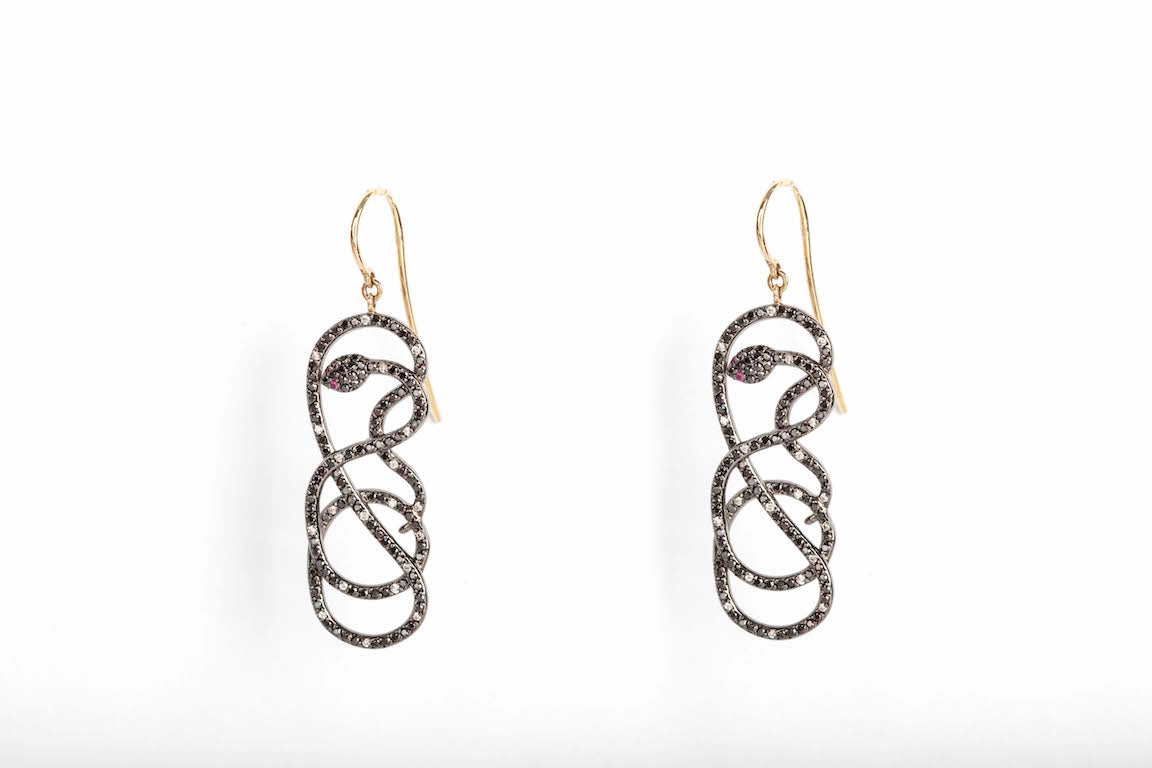 Earrings Yellow & Black Gold  Twisted Snake