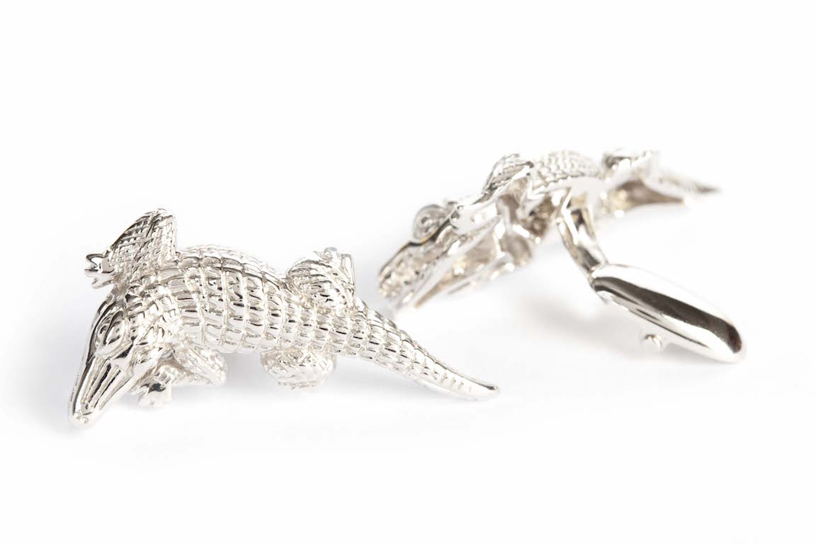 Cufflinks White Gold Alligator Design