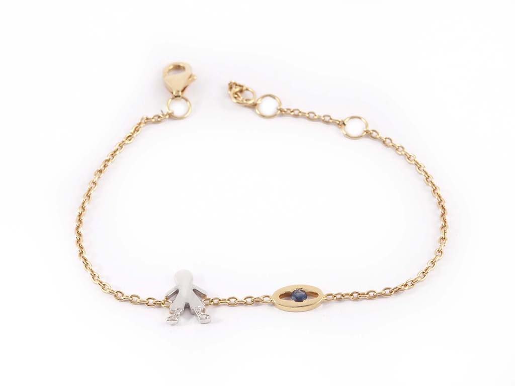 Yellow Gold Eye with Turquoise & White Gold Boy Bracelet
