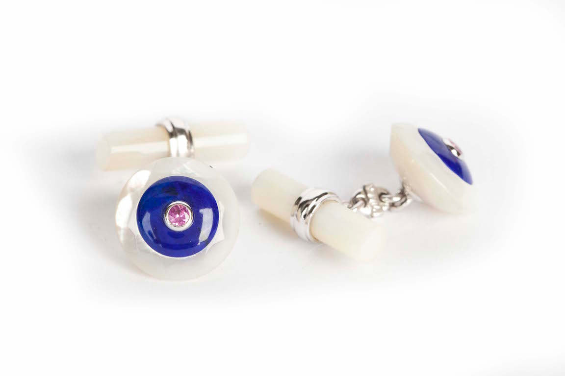 Cufflinks Mother of Pearl + Lapis Lazuli + Rose Sapphire