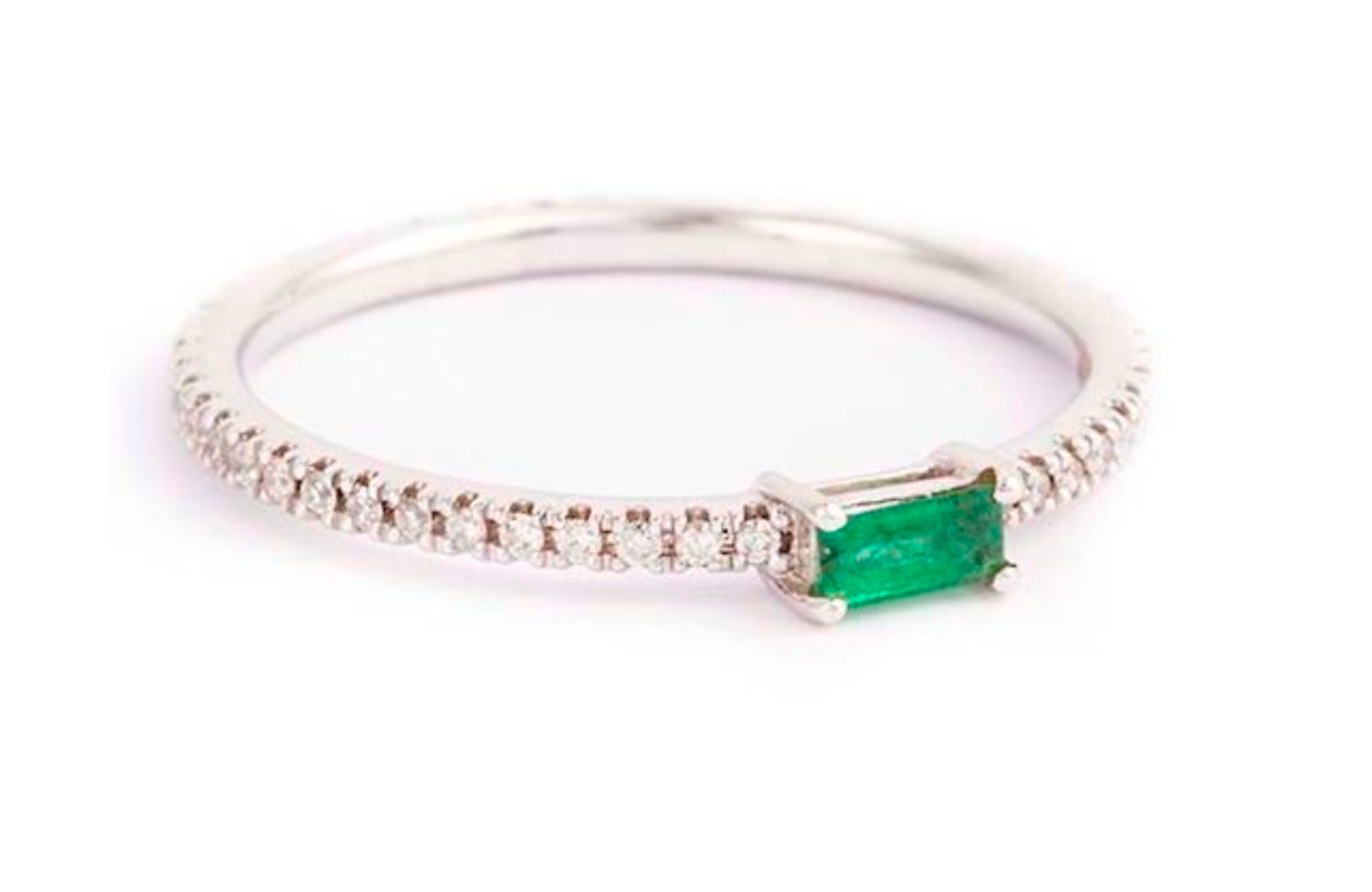 White Gold Diamond Ring with Emerald Center